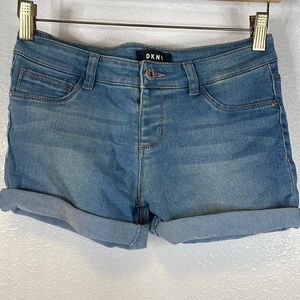 DKNY light wash jean shorts.